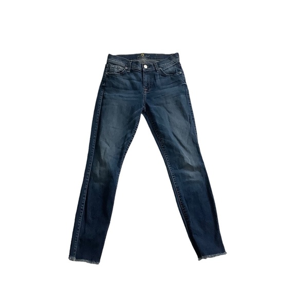7 For All Mankind 7FAM The Ankle Skinny Blue Jean Distressed Raw Hem Size 25 - Picture 1 of 9